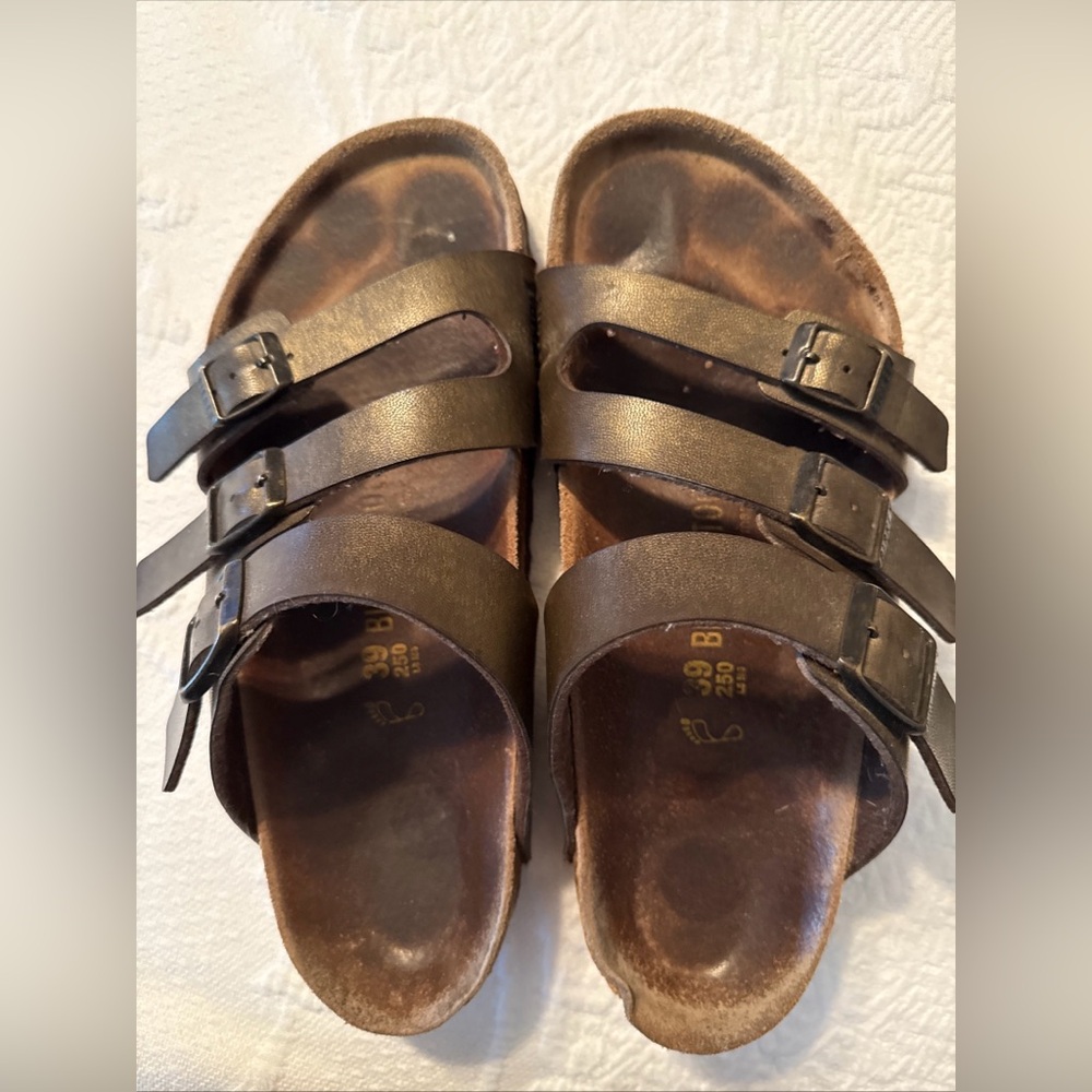 SOLD Birkenstock Florida 3 Strap Slip-on Sandals EU 39 Wmns 8-8.5 Bronze Leather
